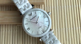 Emporio Armani Giannti T Bar Quartz Mother of Pearl Dial White Steel Strap Watch For Women - AR1485