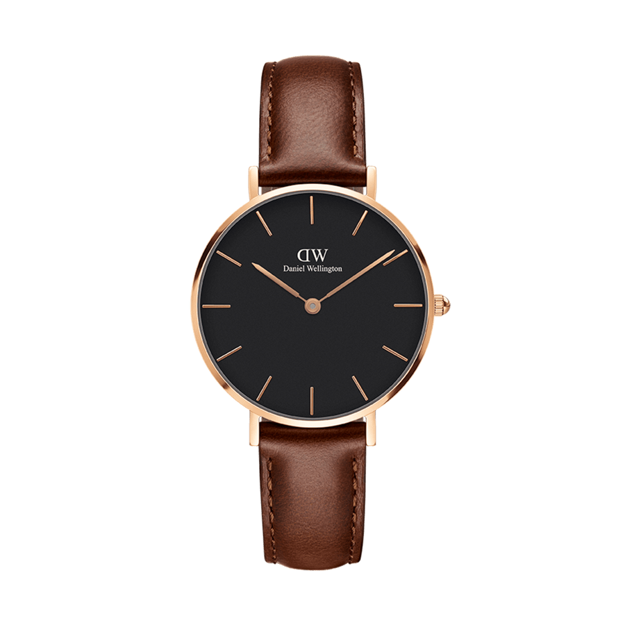 Daniel Wellington Petite St Mawes Black Dial Brown Leather Strap Watch For Women - DW00100169