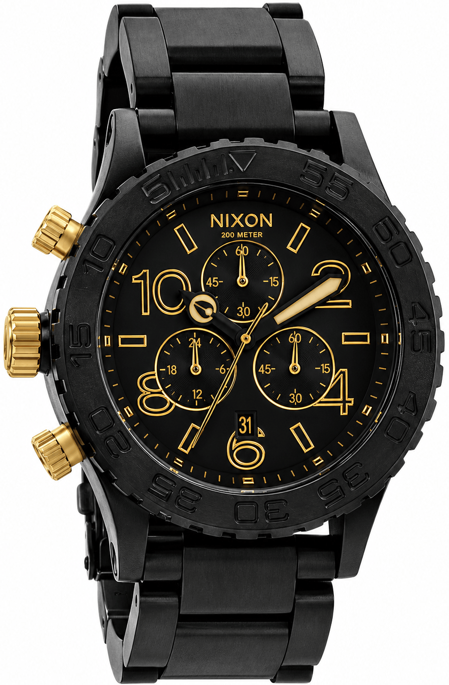 Nixon 42-20 Chrono Black Dial Black Steel Strap Watch for Men - A037-1041