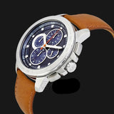 Michael Kors Ryker Chronograph Analog Blue Dial Brown Leather Strap Watch For Men - MK8518