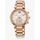 Michael Kors Sawyer Mother of Pearl White Dial Rose Gold Steel Strap Watch for Women - MK6282