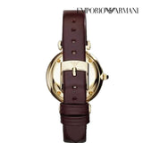 Emporio Armani Gianni T Bar Burgundy Dial Burgundy Leather Strap Watch For Women - AR1757