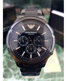 Emporio Armani Ceramica Chronograph Black Dial Black Steel Strap Watch For Men - AR1451