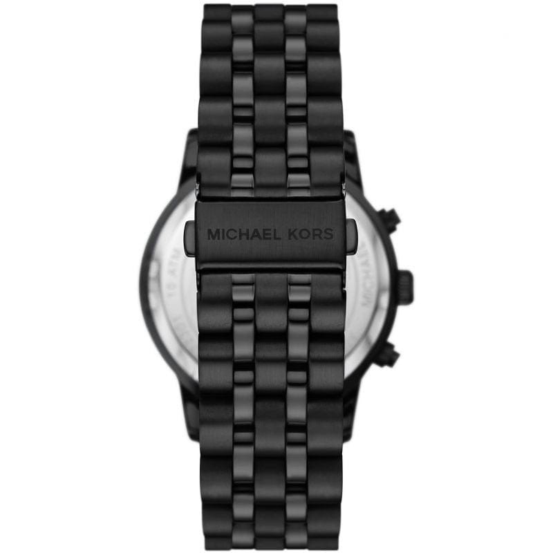 Michael Kors Hutton Chronograph Black Dial Black Steel Strap Watch For Men - MK9089