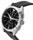 Emporio Armani Claudio Chronograph Black Dial Black Leather Strap Watch For Men - AR11542