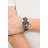 Fossil Grant Chronograph Blue Dial Brown Leather Strap Watch for Men - FS5068