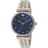 Emporio Armani Gianni T Bar Crystal Blue Dial Two Tone Steel Strap Watch For Women - AR11092