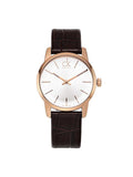 Calvin Klein City White & Gold Dial Brown Leather Strap Watch For Women - K2G23620