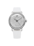 Swarovski Crystalline Hours Silver Dial White Leather Strap Watch for Women - 5295383