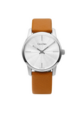 Calvin Klein City Silver Dial Orange Leather Strap Watch for Women - K2G231G6