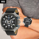 Diesel BAMF Chronograph Black Dial Black Leather Strap Watch For Men - DZ7345