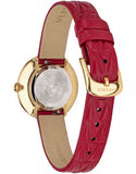 Versace Virtus Mini Quartz Gold Dial Red Leather Strap Watch For Women - VET300521