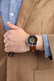 Fossil Commuter Automatic Skeleton Blue Dial Brown Leather Strap Watch for Men - ME3159