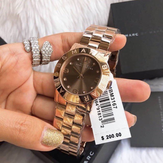 Marc Jacobs Amy Brown Dial Rose Gold Steel Strap Watch for Women - MBM3167