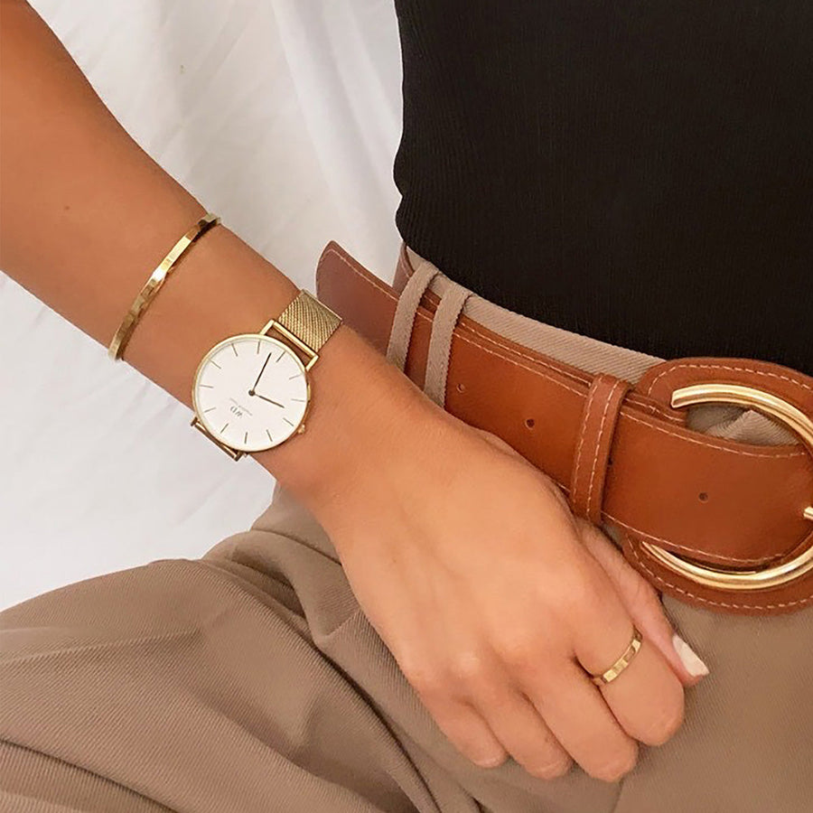 Daniel Wellington Classic Petite Evergold White Dial Gold Mesh Bracelet Watch For Women - DW00100346
