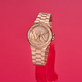 Michael Kors Lennox Three Hand Rose Gold Dial Rose Gold Steel Strap Watch For Women - MK7230