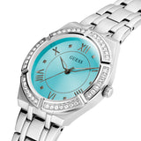 Guess Cosmo Diamonds Turquoise Dial Silver Steel Strap Watch for Women - GW0033L7