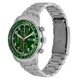 Fossil Sport Tourer Chronograph Green Dial Silver Steel Strap Watch for Men - FS6048