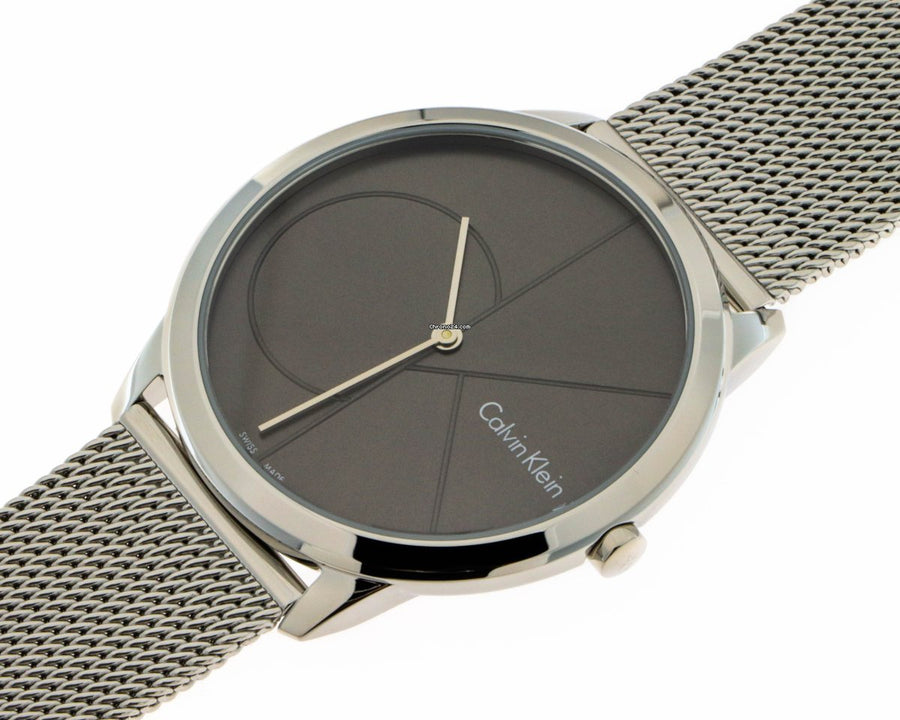Calvin Klein Minimal Grey Dial Silver Mesh Bracelet Watch for Women - K3M2212X
