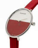 Calvin Klein Rise Yellow Red Dial Red Leather Strap Watch for Women - K7A231UP