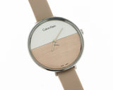 Calvin Klein Rise White Beige Dial Beige Leather Strap Watch for Women - K7A231XH