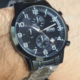 Hugo Boss Chronograph Black Dial Black Steel Strap Watch for Men - 1513180