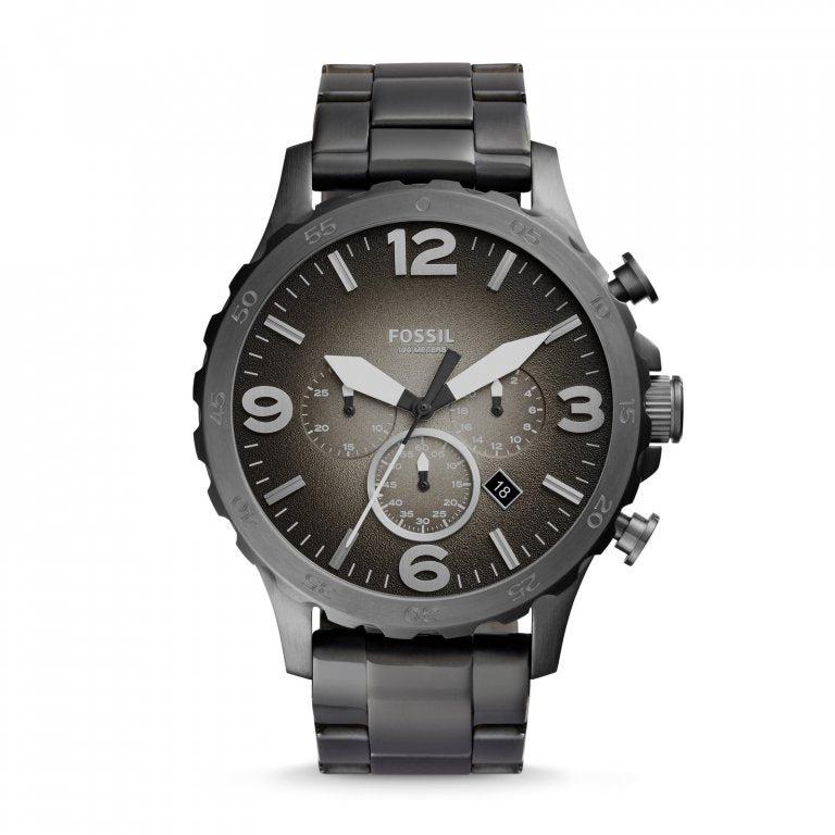 Fossil Nate Chronograph Gunmetal Dial Grey Steel Strap Watch for Men - JR1437