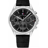 Tommy Hilfiger Ari Diamonds Black Dial Black Leather Strap Watch for Women - 1781981