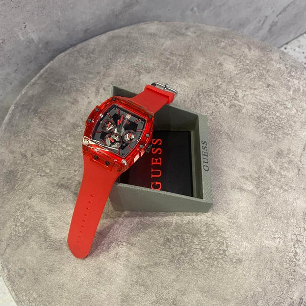Guess Phoenix Multifunction Black Dial Red Rubber Strap Watch for Men - GW0203G5