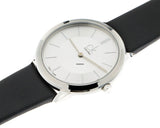 Calvin Klein Minimal Silver Dial Black Leather Strap Watch for Women - K3M221C6