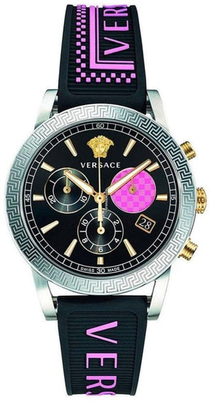 Versace Sport Tech Chronograph Black Dial Black Rubber Strap Watch for Women - VELT00619