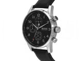 Hugo Boss Navigator Black Dial Black Leather Strap Watch for Men - 1513678