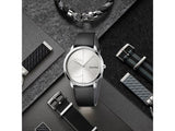 Calvin Klein Minimal Silver Dial Black Leather Strap Watch for Men - K3M221CY