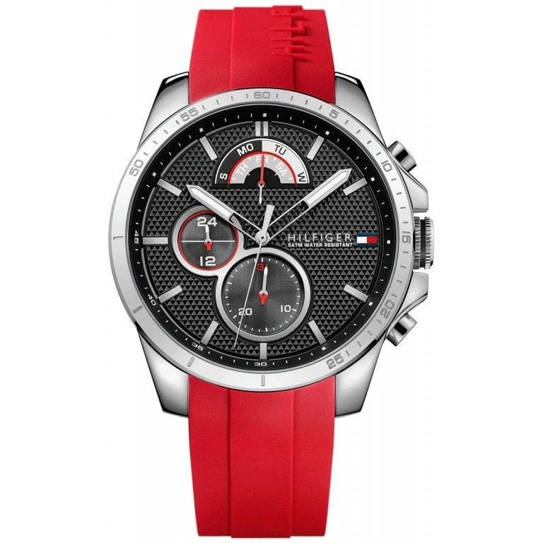 Tommy Hilfiger Decker Quartz Black Dial Red Rubber Strap Watch for Men - 1791351
