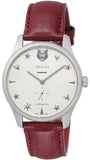 Gucci G Timeless Automatic Silver Dial Red Leather Strap Watch For Men - YA126346