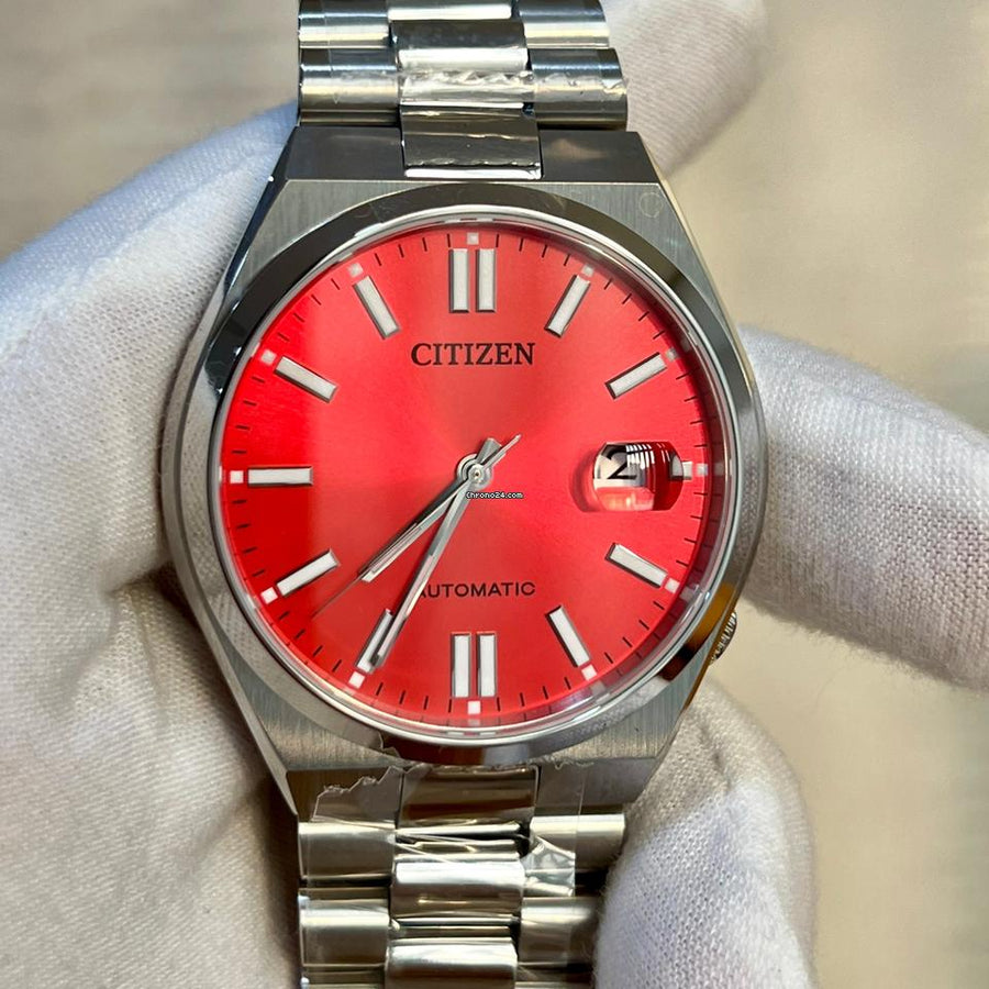 Citizen x Pantone Automatic Blazing Red Dial Silver Steel Strap Watch For Men - NJ0158-89W