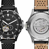 Fossil Crewmaster Sports Automatic Black Dial Black Leather Strap Watch for Men - ME3148