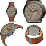 Fossil Grant Chronograph Brown Dial Brown Leather Strap Watch for Men - FS5214