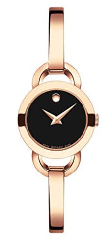 Movado Rondiro 22mm Black Dial Rose Gold Steel Strap Watch For Women - 0607065