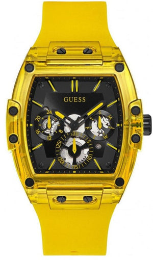 Guess Phoenix Multi Function Black Dial Yellow Rubber Strap Watch for Men - GW0203G6