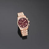 Michael Kors Lexington Chronograph Red Dial Rose Gold Steel Strap Watch For Women - MK7275