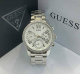 Guess Mini Sunrise Chronograph Quartz Silver Dial Silver Steel Strap Watch For Women - W0623L1