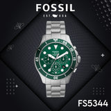 Fossil FB-03 Chronograph Green Dial Silver Steel Strap Watch for Men - FS5726