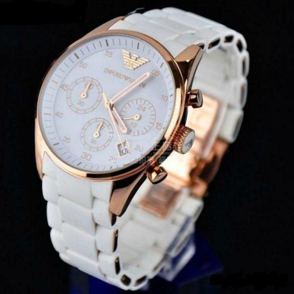 Emporio Armani Sportivo Chronograph White Dial White Rubber Strap Watch For Men - AR5919