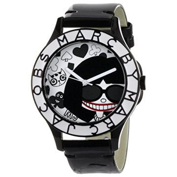 Marc Jacobs White & Black Dial Black Leather Strap Watch for Women - MBM1148
