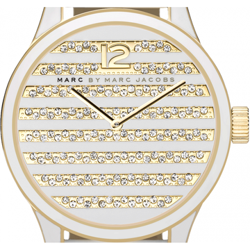Marc Jacobs Lidia Stripe White Dial White Leather Strap Watch for Women - MBM1164