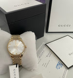 Gucci G Timeless Quartz Silver Dial Gold Steel Strap Watch For Women - YA1264155