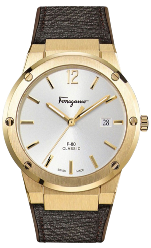 Salvatore Ferragamo Classic White Dial Brown Leather Strap Watch for Men - SFDT00819