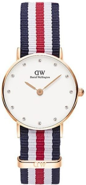 Daniel Wellington Classic Petite Silver Dial Three Tone Nylon Strap Watch for Women - DW00100255