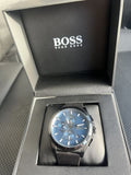 Hugo Boss Grandmaster Blue Dial Black Leather Strap Watch for Men - 1513883